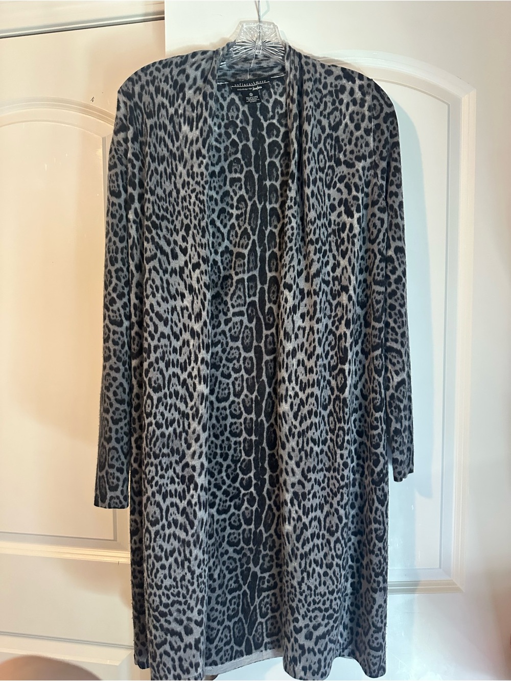 Sofia Cashmere Leopard Print Open Cardigan - Gray & Black